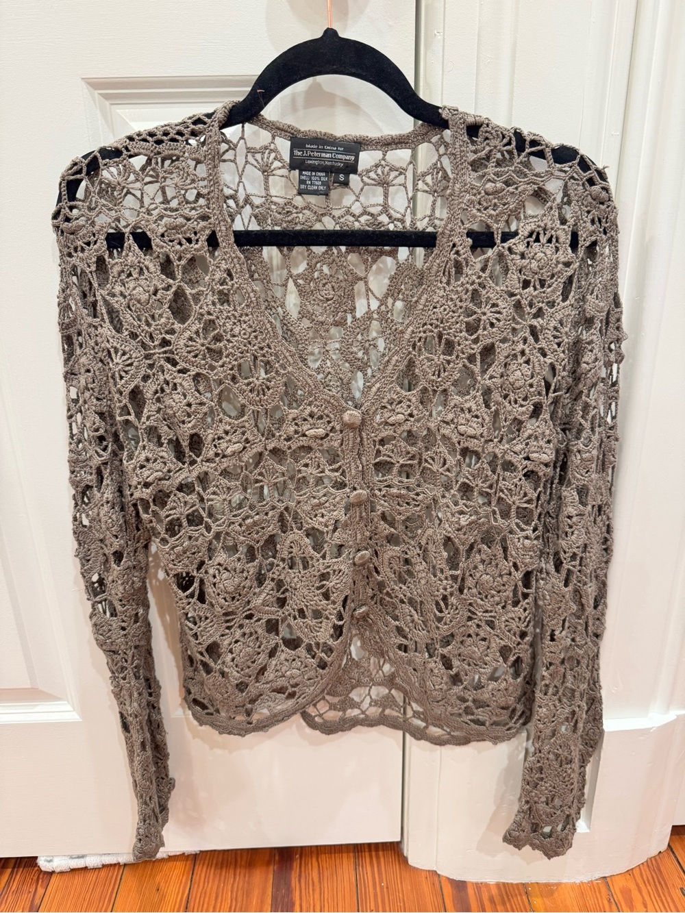 J. Peterman Silk Crochet Openwork Cardigan Sz.S Brown Fairycore Dark Romantic